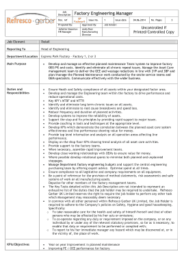 Factory Engineering Manager Job Description Template