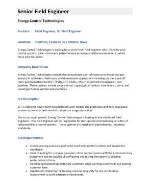 Senior Field Engineer Job Description Format Template