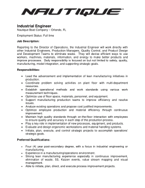 Full Time Industrial Engineer Job Description Example Template
