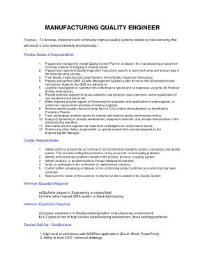 Manufacturing Quality Engineer Job Description Template