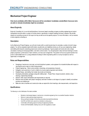 Free Download PDF Books, Project Mechanical Engineer Job Description Template