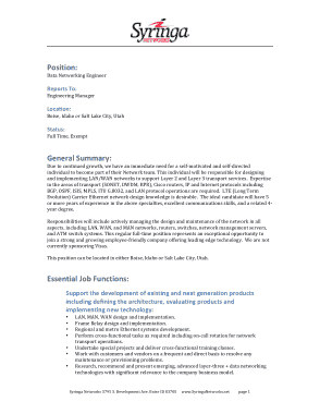 Free Download PDF Books, Data Network Engineer Job Description Template