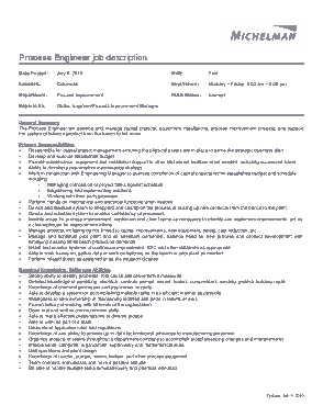 Process Engineer Job Description Template
