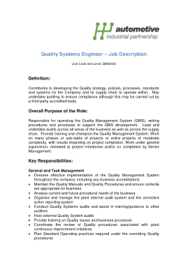 Quality Systems Engineer Job Description Template
