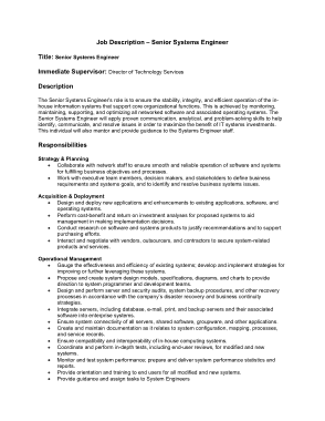 Sample Senior Systems Engineer Job Description Template
