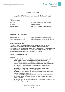Logistics And Administrator Assistant Job Description Template