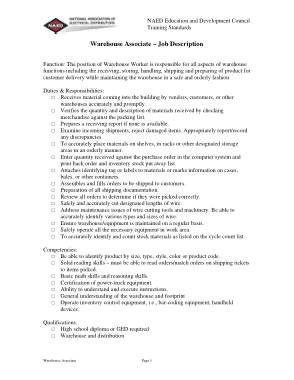 Free Download PDF Books, Warehouse Associate Job Position Description Template
