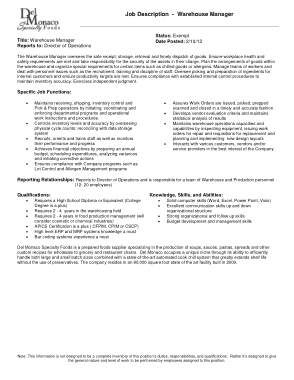 Free Download PDF Books, Job Description For Warehouse Manager Template