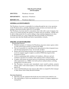 Warehouse Associate Manager Job Description Template
