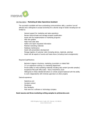 Marketing and Sales Operations Assistant Job Description Template