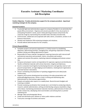 Executive Assistant Marketing Coordinator Job Description Template