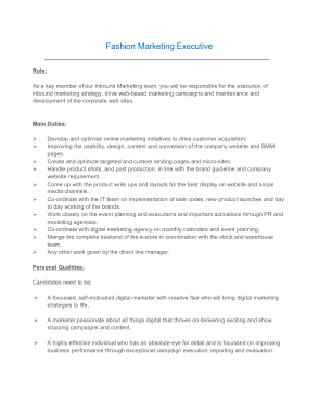 Fashion Marketing Executive Job Description PDF Template
