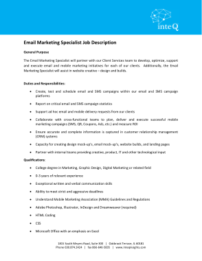 Email Marketing Specialist Job Description PDF Template
