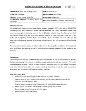 Sales and Marketing Manager Job Description Template