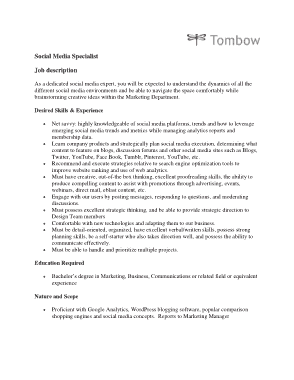 Free Download PDF Books, Social Media Specialist job posting Job Description Template