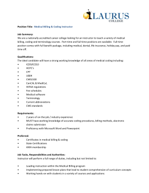 Medical Billing And Coding Instructor Job Description