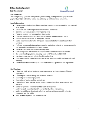 Billing and Medical Coding Job Description in PDF