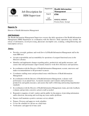 Supervisor Medical Records Job Description