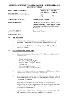 Professional Medical Records Manager Job Description Responsibilities