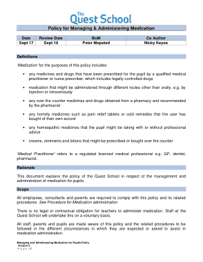 School Managing and Administration of Medication Policy Template