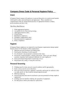 Company Dress Code and Personal Hygiene Policy Template