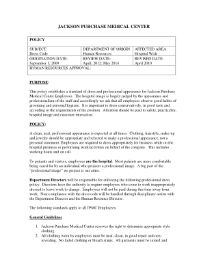 Professional Dress Code Policy Sample Template