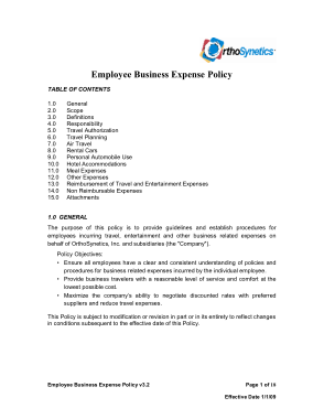Employee Business Expense Policy Sample Template