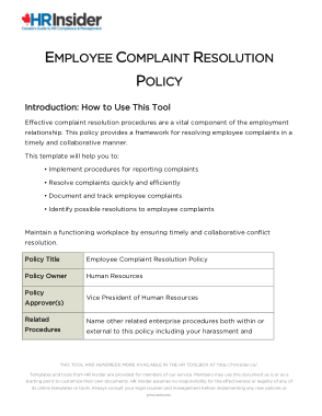Employee Complaint Resolution Policy Template