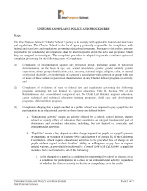 Uniform Complaint Policy and Procedure Format Template