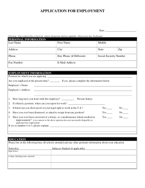 Blank Job Application For Employment Template