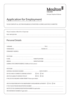 College Employment Job Application Form Template