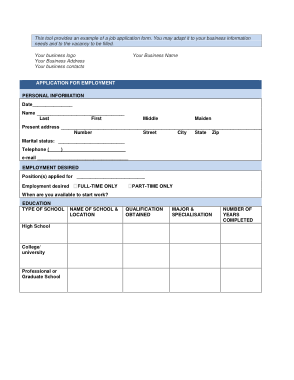 Practice Employment Application Template