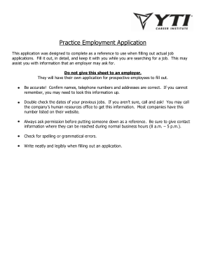 PT Job Practice Employment Application Template