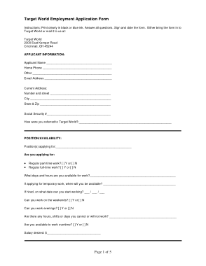 Target Employment Job Application Form Template