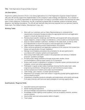 Filed and Sale Engineer job Application Description Template