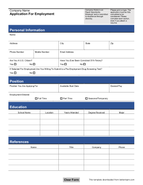 General Job Application form Template