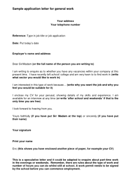 Generic Job Application Letter for General Work Template