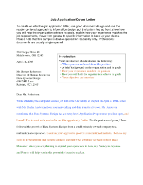 Job Application Cover Letter Printable Template