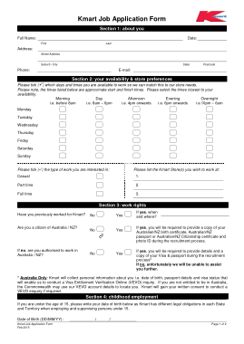 Kmart General Job Application Form Template