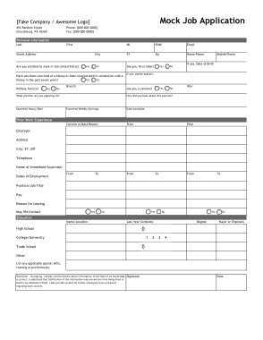 Printable Job Application Form PDF Template