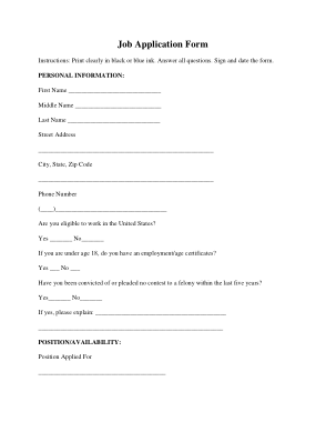 Printable Job Application Form(1) Template
