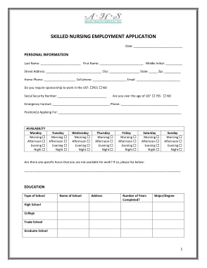 Printable Nursing Job Application Template