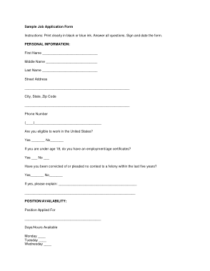 Sample Job Application Form(1) Template
