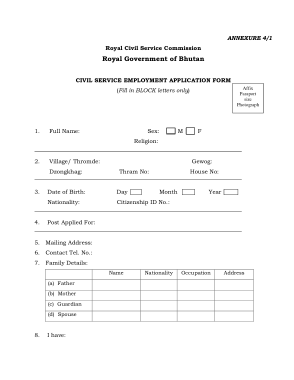 Civil Service Employee Application Form Template