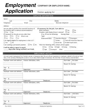Company Employee Job Application Form Template