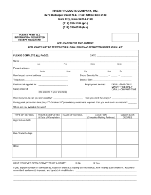 Company Employment Application Form Template
