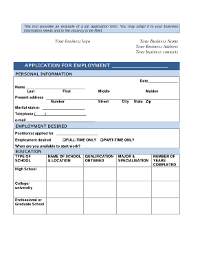 Customizable Employee Application Form Template