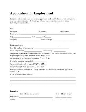 Employee Application Example Template