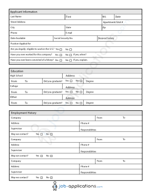 Generic Employment Application Form Template