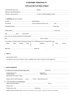 Generic Job Application for Employment In Pdf Template